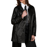 Women's Real Black Leather Button-Up Jacket