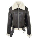 Women’s belted B3 shearling jacket front view