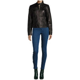 Four front pockets on women’s nubuck biker jacket