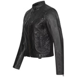 Women's Quilted Black Leather Biker Jacket