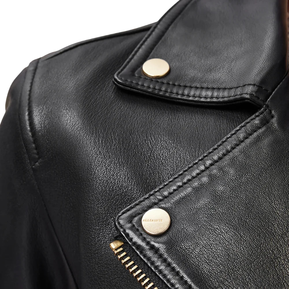 Women’s sheepskin leather jacket with turned-down collar