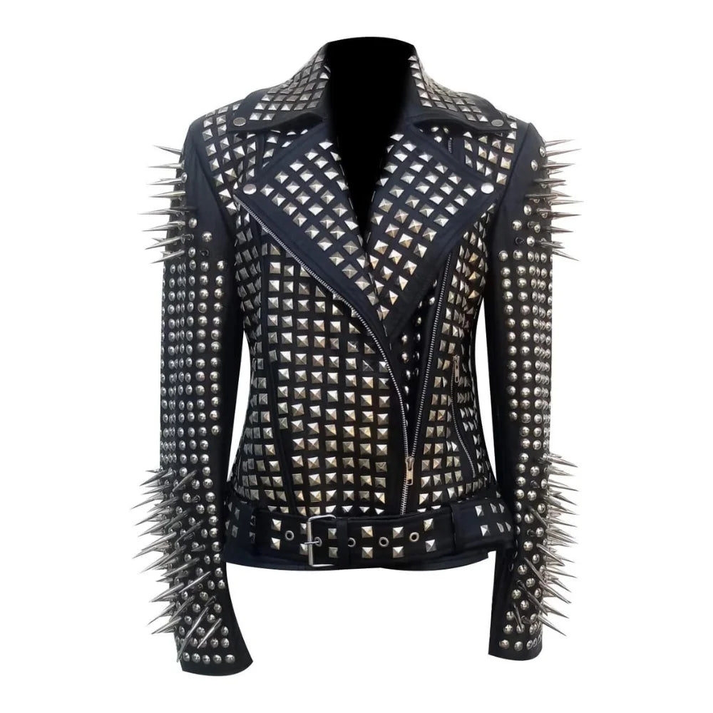 Spikes Studded Black Ladies Brando Leather Jacket