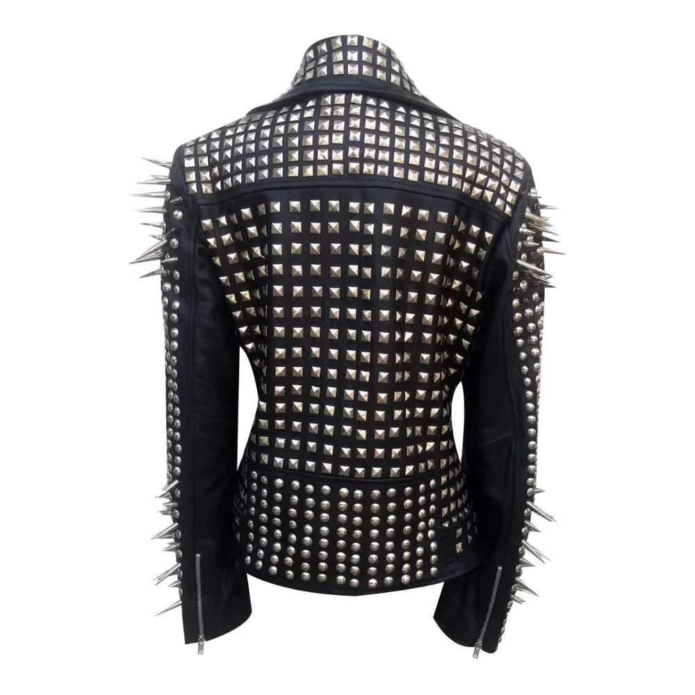 Spikes Studded Black Ladies Brando Leather Jacket