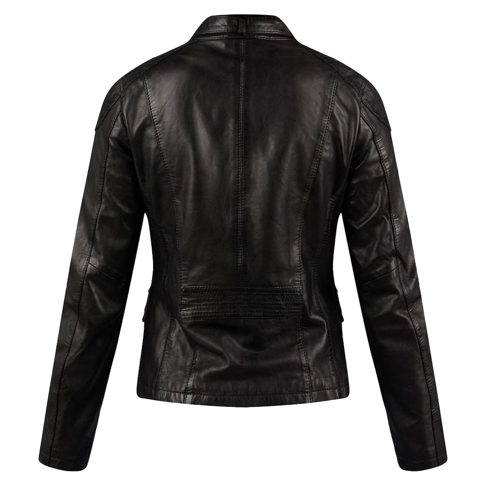 Susan Womens Black Leather Biker Jacket