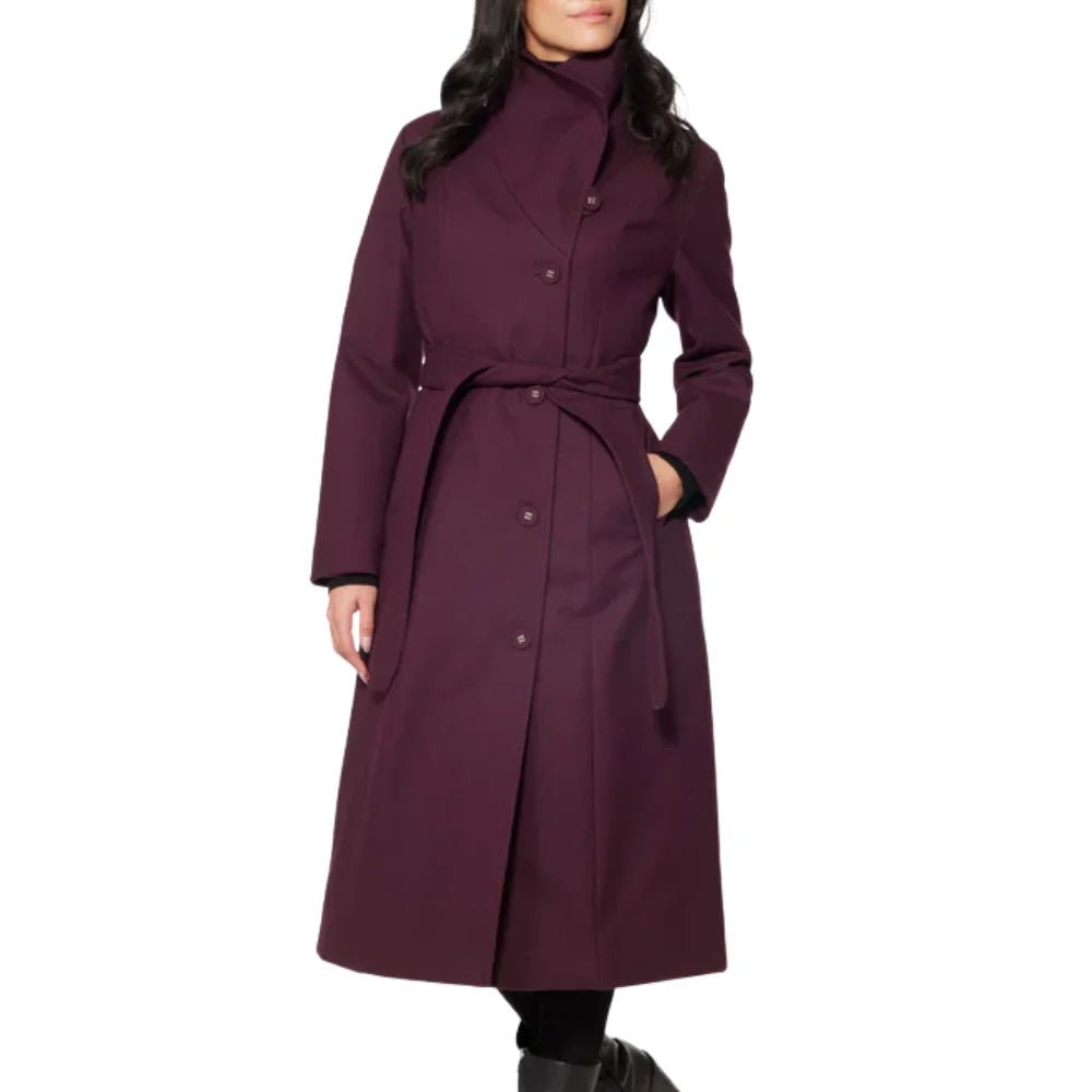 Women’s Burgundy Long Belted Wool Blend Coat