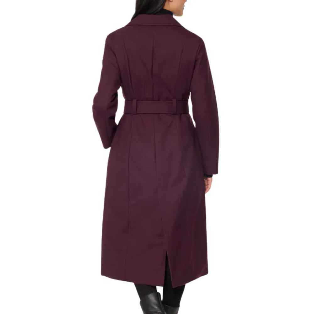 Women’s Burgundy Long Belted Wool Blend Coat