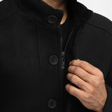 Men’s Black Stand Collar Wool Blend Winter Coat