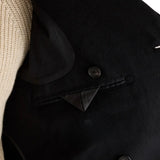 Mens Double Breasted Black Wool Overcoat - Close up