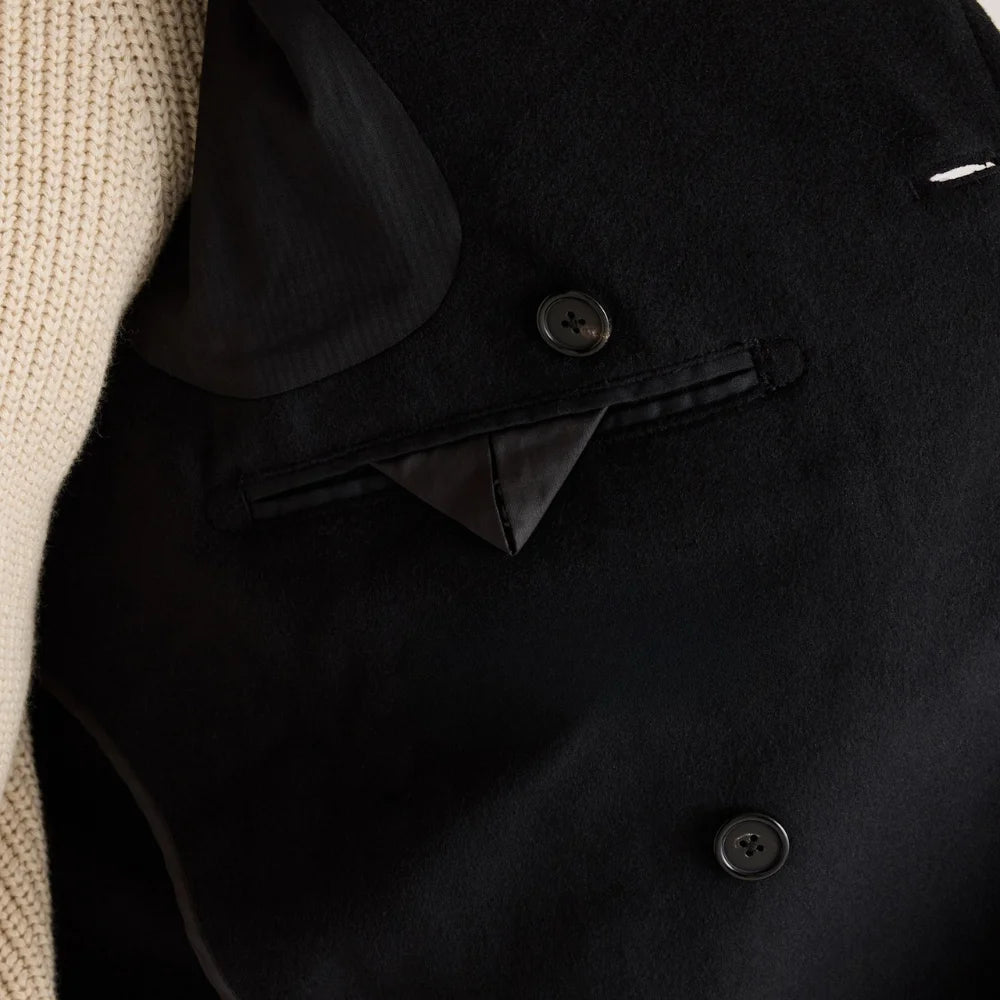 Mens Double Breasted Black Wool Overcoat