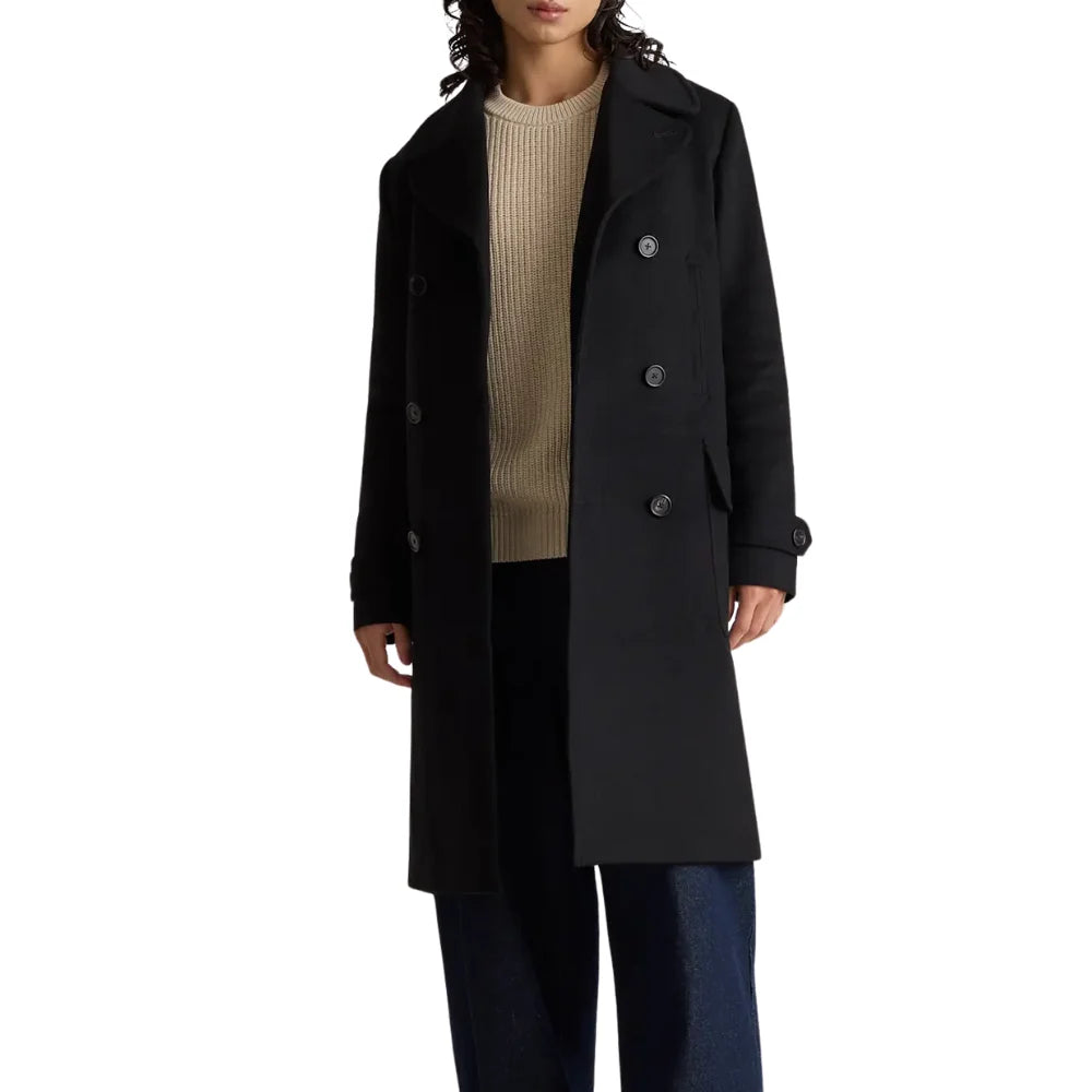 Double Breasted Black Wool Overcoat