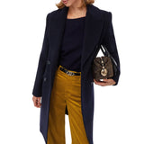 Women's Classic Dark Blue Double-Breasted Wool Trench Coat