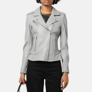 Ashley Biker Grey Leather Jacket Women's