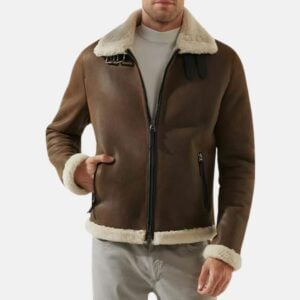 Berlin Brown Shearling Bomber Leather Jacket Mens