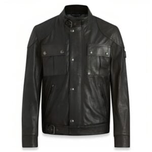 Black Cafe Racer Leather Jacket Men's