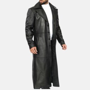 Black Long Leather Trench Coat Mens