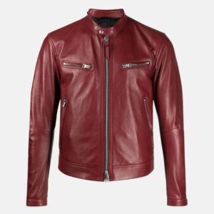 Mens Biker Blood Red Leather Jacket