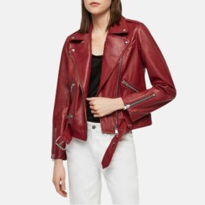 Christmas Red Biker Jacket For Womens