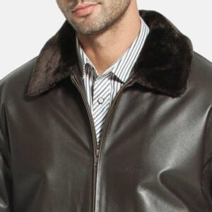Dark Brown Fur Collar Aviator Leather Bomber Jacket Mens