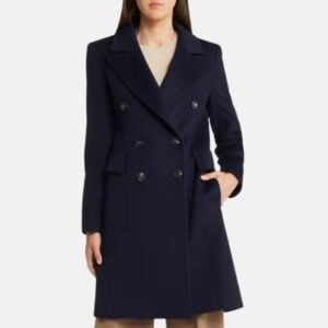 Double Breasted Dark Blue Trench Coat Women's
