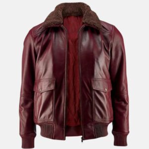 Maroon Leather American Bomber Jacket Mens