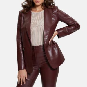 Maroon Leather Blazer Womens