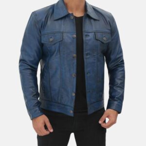 mens-blue-trucker-leather-jacket