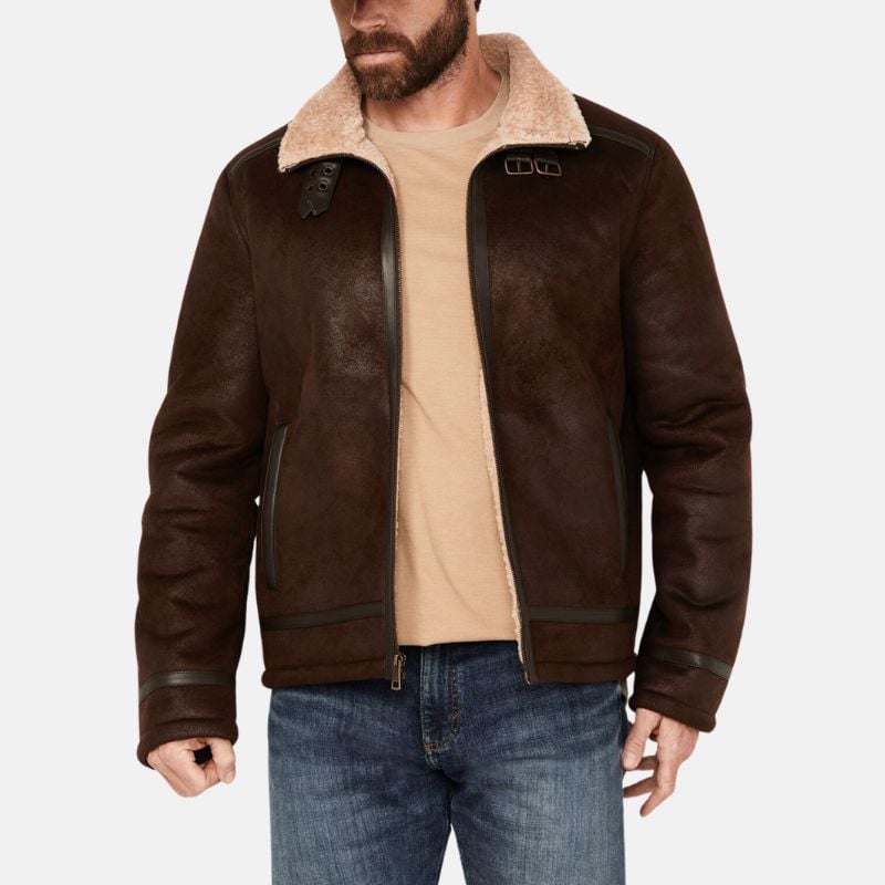 Men's Brown Shearling Sherpa Lined Leather Jacket | Sherpa Style