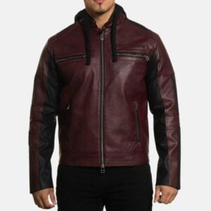 mens-maroon-hooded-leather-biker-