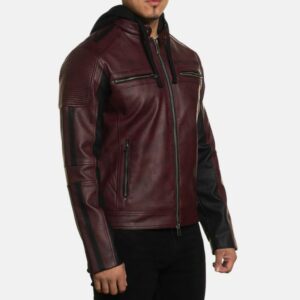 mens-maroon-hooded-leather-biker-jacket