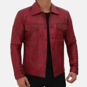 mens-red-trucker-leather-jacket