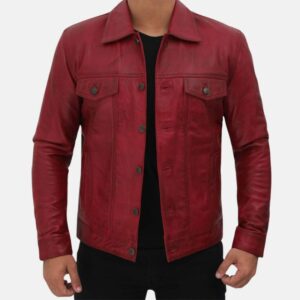red-trukcer-leather-jacket