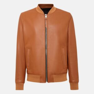 Tan Brown Leather Bomber Jacket Mens