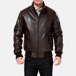 unisex-high-neck-brown-leather-bomber-jacket