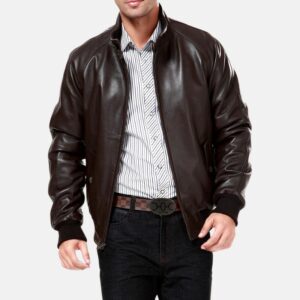 unisex-high-neck-brown-leather-bomber-jackets