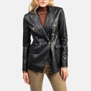 womens-black-double-breasted-leather-coat