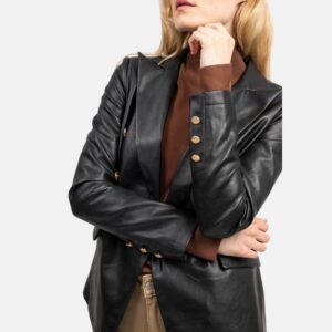 womens-black-double-breasted-leather-coat-girl