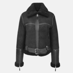 womens-sheepskin-belted-black-leather-aviator-jacket