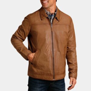 Shirt Collar Brown Leather Jacket Mens