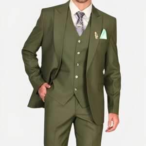 3 Piece Mens Olive Green Suit