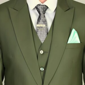 3 Piece Mens Olive Green Suit