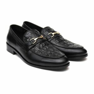 Front-Croc-Printed-Leather-Mens-Black-Loafer