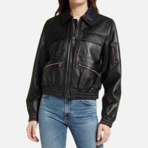 Black Bomber Leather Jacket Womens