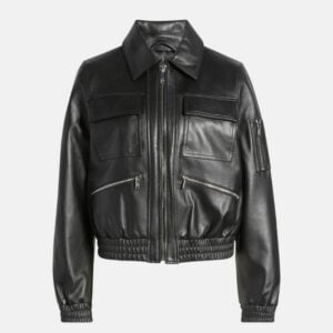 Black Bomber Leather Jacket Womens