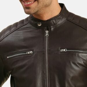 Quilted Brown Leather Motorcycle Jacket Mens