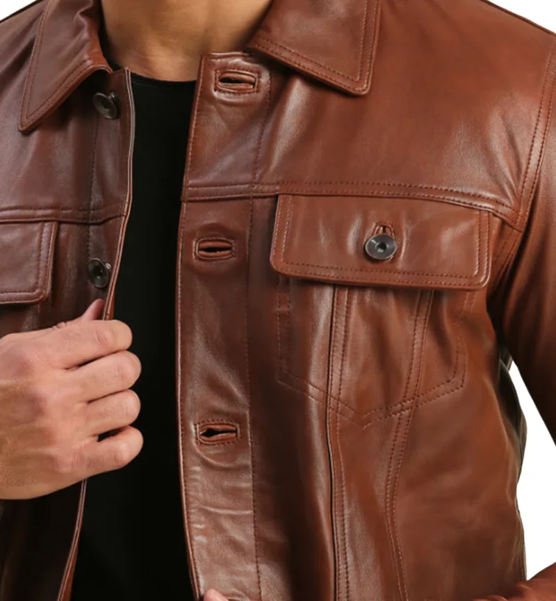 Men's Trucker Leather Brown Moto Jacket