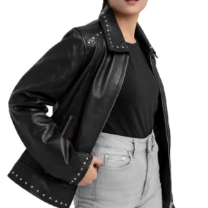 Classic Studded Black Leather Jacket Womens
