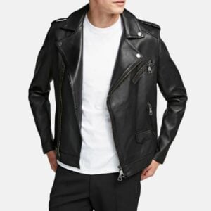 Berlin Black Leather Moto Jacket Mens