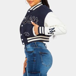 New York Cropped Blue And Pink Varsity Jacket Womens