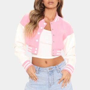 Pink Barbie Wool Cropped Varsity Jacket Womens