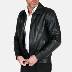 black-shirt-collar-leather-jacket